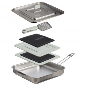 Stanley The Wildfare Pro Square Pan Cookset 5-piece set | 2 QT Pale Pebble + Stone | OLGEU-6301